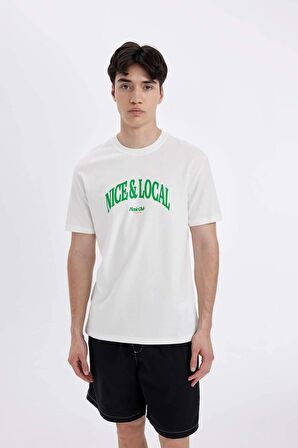 Regular Fit Bisiklet Yaka Baskılı Kısa Kollu Tişört