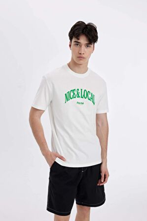 Regular Fit Bisiklet Yaka Baskılı Kısa Kollu Tişört