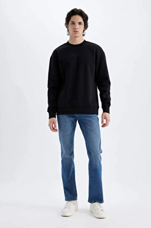 Boxy Fit Bisiklet Yaka Baskılı Sweatshirt