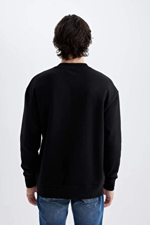 Boxy Fit Bisiklet Yaka Baskılı Sweatshirt