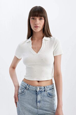 DeFacto Slim Fit Dar Kesim Fitilli Kaşkorse Kısa Kollu Polo Tişört D4545AX24HSER105