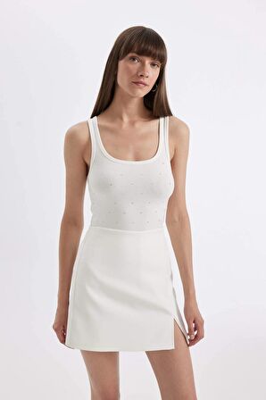 Slim Fit Çizgili Yuvarlak Yaka Fitilli Kaşkorse Atlet