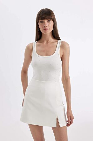 Slim Fit Çizgili Yuvarlak Yaka Fitilli Kaşkorse Atlet