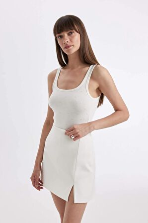 Slim Fit Çizgili Yuvarlak Yaka Fitilli Kaşkorse Atlet