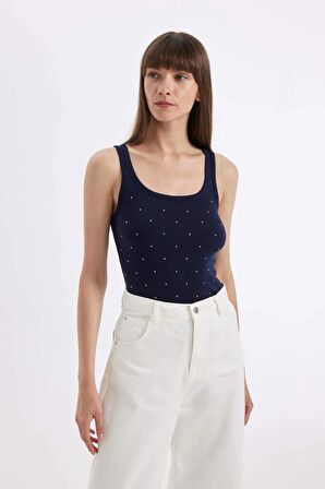 Slim Fit Çizgili Yuvarlak Yaka Fitilli Kaşkorse Atlet