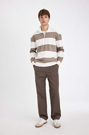 DeFacto Boxy Fit Fermuarlı Yaka Çizgili Sweatshirt C7045AX24AUBG73