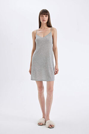DeFacto Regular Fit V Yaka Ribana Askılı Gecelik-Fall in Love D0648AX24HSGR93