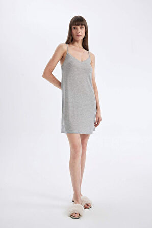 DeFacto Regular Fit V Yaka Ribana Askılı Gecelik-Fall in Love D0648AX24HSGR93