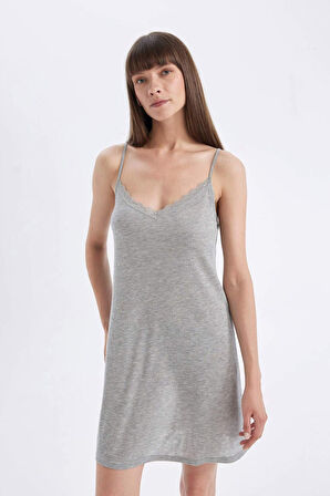 DeFacto Regular Fit V Yaka Ribana Askılı Gecelik-Fall in Love D0648AX24HSGR93