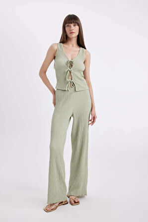 DeFacto Wide Leg Geniş Paça Beli Lastikli Basic Düz Bürümcük Pantolon D3570AX24AUGN1105