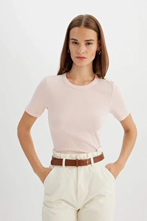 DeFacto Slim Fit Bisiklet Yaka Fitilli Kaşkorse Basic Kısa Kollu Tişört C0097AX24SMPN364