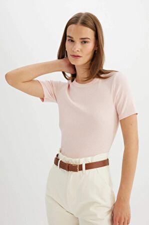 DeFacto Slim Fit Bisiklet Yaka Fitilli Kaşkorse Basic Kısa Kollu Tişört C0097AX24SMPN364