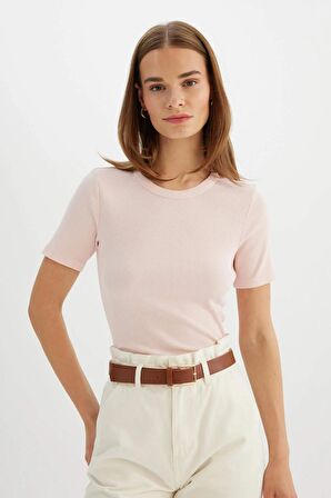 DeFacto Slim Fit Bisiklet Yaka Fitilli Kaşkorse Basic Kısa Kollu Tişört C0097AX24SMPN364
