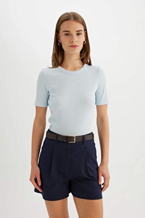 DeFacto Slim Fit Bisiklet Yaka Fitilli Kaşkorse Basic Kısa Kollu Tişört C0097AX24SMBE553