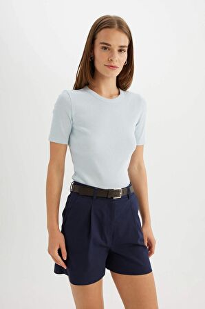 DeFacto Slim Fit Bisiklet Yaka Fitilli Kaşkorse Basic Kısa Kollu Tişört C0097AX24SMBE553