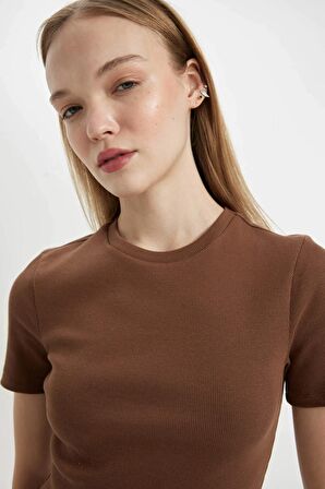DeFacto Coool Bodycon Vücudu Saran Bisiklet Yaka Fitilli Kaşkorse Kısa Kollu Mini Elbise C1503AX24SPBN321