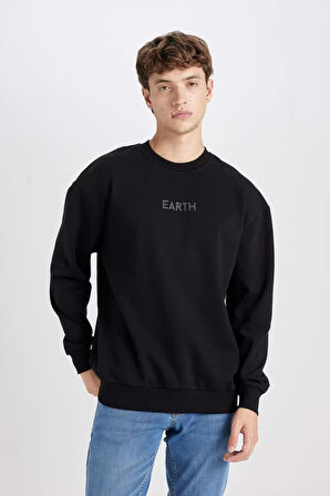 Boxy Fit Bisiklet Yaka Baskılı Sweatshirt