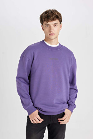 DeFacto Mor Boxy Fit Bisiklet Yaka Baskılı Sweatshirt V5306AZ24AUPR504