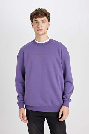 Boxy Fit Bisiklet Yaka Baskılı Sweatshirt