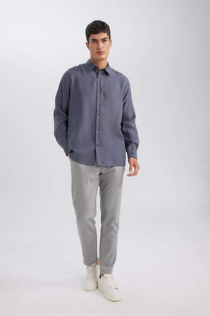 DeFacto Relax Fit Polo Yaka Çapraz Dokuma Modal Karışımlı Basic Düz Gömlek D3376AX24AUAR174