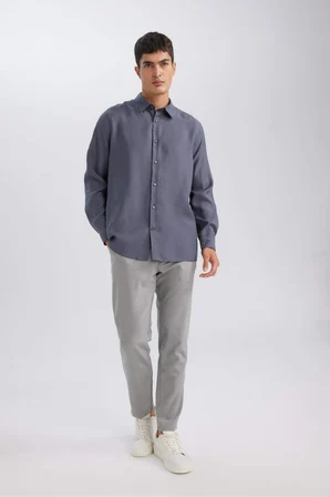 DeFacto Relax Fit Polo Yaka Çapraz Dokuma Modal Karışımlı Basic Düz Gömlek D3376AX24AUAR174