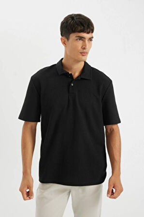 DeFacto New Regular Fit Polo Yaka Basic Düz Kısa Kollu Siyah Tişört B4939AX24AUBK81