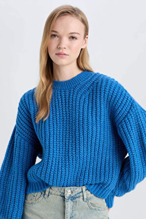 DeFacto Coool Oversize Geniş Kalıp Bisiklet Yaka Triko Kazak V1811AZ24CWBE124