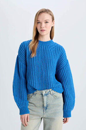 DeFacto Coool Oversize Geniş Kalıp Bisiklet Yaka Triko Kazak V1811AZ24CWBE124