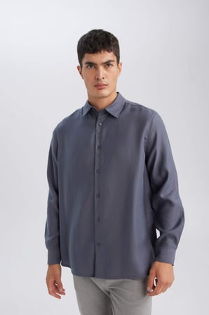 DeFacto Relax Fit Polo Yaka Çapraz Dokuma Modal Karışımlı Basic Düz Gömlek D3376AX24AUAR174
