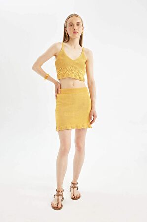 DeFacto Coool Slim Fit Dar Kesim Kroşe Mini Etek D3583AX24HSYL56