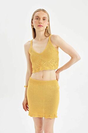DeFacto Coool Slim Fit Dar Kesim Kroşe Mini Etek D3583AX24HSYL56