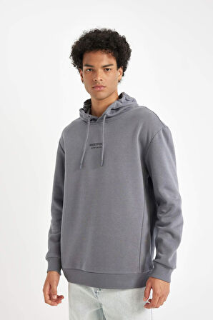 DeFacto Gri Relax Fit Kapüşonlu Baskılı Sweatshirt Y9652AZ24AUGR439