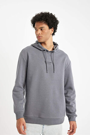 DeFacto Gri Relax Fit Kapüşonlu Baskılı Sweatshirt Y9652AZ24AUGR439