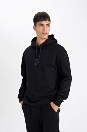 DeFacto Siyah Relax Fit Kapüşonlu Baskılı Sweatshirt Y9652AZ24AUBK81