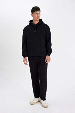 DeFacto Siyah Relax Fit Kapüşonlu Baskılı Sweatshirt Y9652AZ24AUBK81