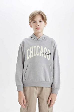 DeFacto Erkek Çocuk Kapüşonlu Cepli Baskılı Sweatshirt C9798A824WNGR247