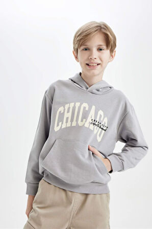 DeFacto Erkek Çocuk Kapüşonlu Cepli Baskılı Sweatshirt C9798A824WNGR247