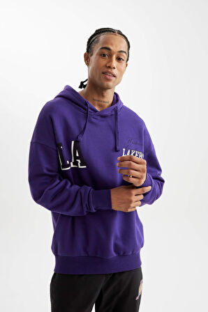 DeFactoFit NBA Los Angeles Lakers Oversize Geniş Kalıp Kapüşonlu Sırt Baskılı Sweatshirt D0671AX24AUPR299