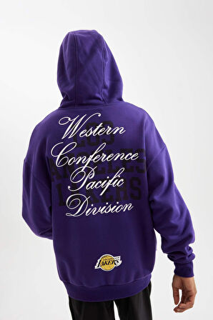 DeFactoFit NBA Los Angeles Lakers Oversize Geniş Kalıp Kapüşonlu Sırt Baskılı Sweatshirt D0671AX24AUPR299