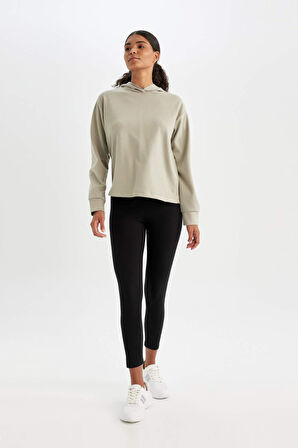 DeFactoFit Siyah Yüksek Bel Beli Saran Pamuklu Basic Düz Sporcu Tayt Z6327AZ24AUBK81