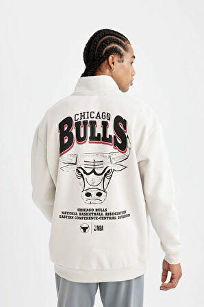 DeFactoFit NBA Chicago Bulls Oversize Geniş Kalıp Dik Yaka Fermualı Sırt Baskılı Sweatshirt C9270AX24AUBG662