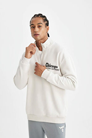 DeFactoFit NBA Chicago Bulls Oversize Geniş Kalıp Dik Yaka Fermualı Sırt Baskılı Sweatshirt C9270AX24AUBG662