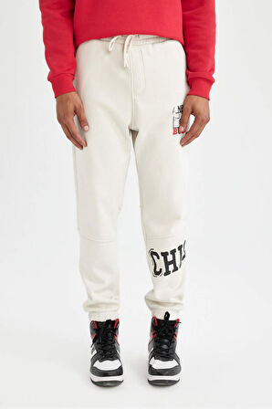 DeFactoFit Kalın Jogger Eşofman Altı NBA Chicago Bulls Standart Fit Cepli Düz Paça C9275AX24AUBG662