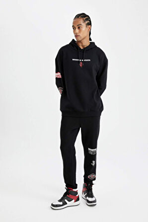 DeFactoFit Kalın Jogger Eşofman Altı NBA Houston Rockets Standart Fit Normal Kesim Cepli Düz Paça C9278AX24AUBK81