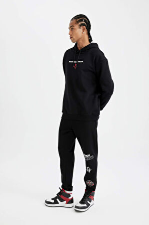 DeFactoFit Kalın Jogger Eşofman Altı NBA Houston Rockets Standart Fit Normal Kesim Cepli Düz Paça C9278AX24AUBK81