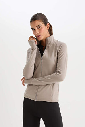 DeFactoFit Fitted Dik Yaka Çift Cepli Fermuarlı Spor Hırka