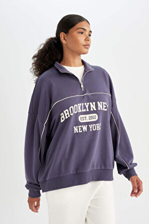 DeFactoFit NBA Brooklyn Nets Oversize Geniş Kalıp Yarım Fermuarlı Dik Yaka Sweatshirt C8246AX24AUPR493