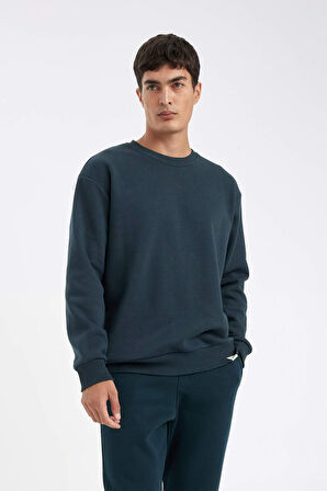 Oversize Fit Bisiklet Yaka Kalın Basic Sweatshirt