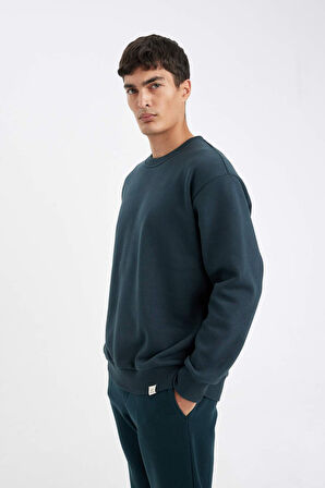 Oversize Fit Bisiklet Yaka Kalın Basic Sweatshirt