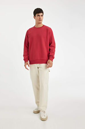 DeFacto Oversize Geniş Kalıp Bisiklet Yaka Kalın Basic Düz Sweatshirt T5139AZ24AURD292